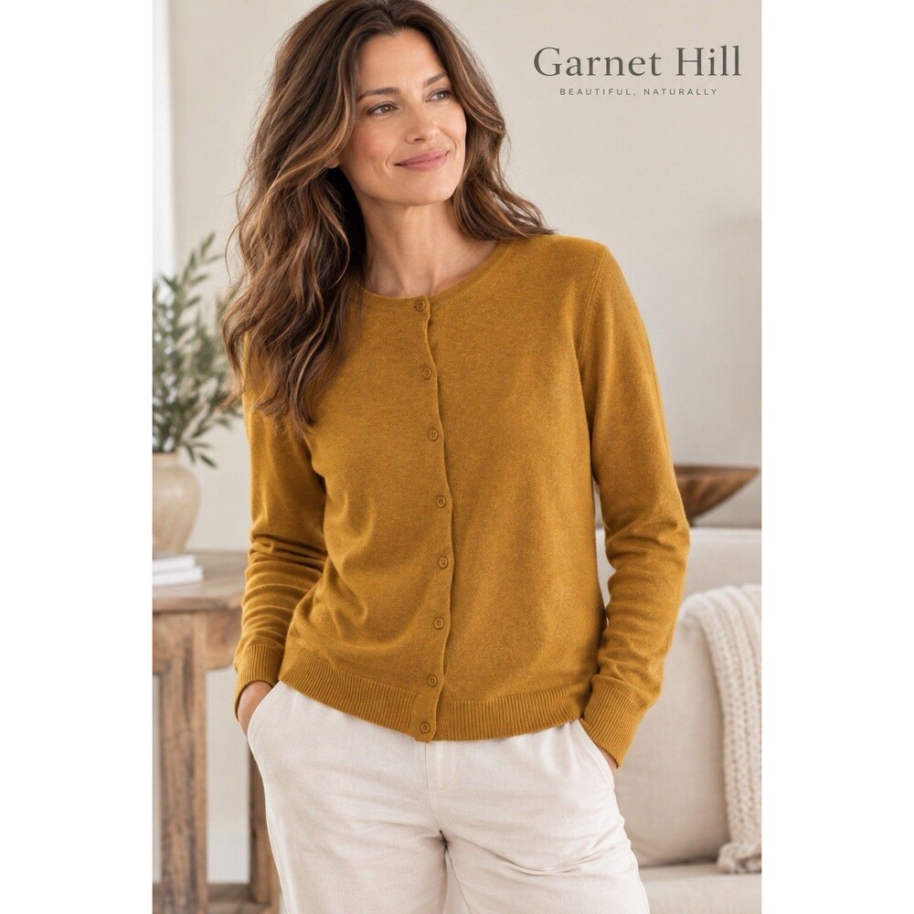 Garnet Hill 100% Cashmere Cardigan Sweater Mustard Yellow Button Front